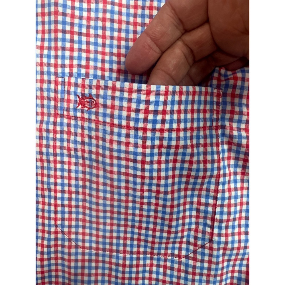 Southern Tide Intercoastal Mens Small Red Blue Gingham Stretch Button Down Shirt - Picture 4 of 12